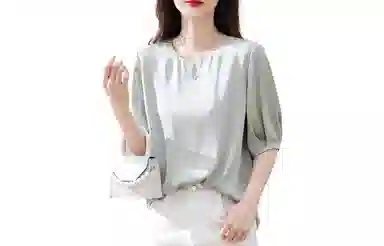 【dme】 纯色圆领搭休闲短袖衬衫 女款 灰豆绿