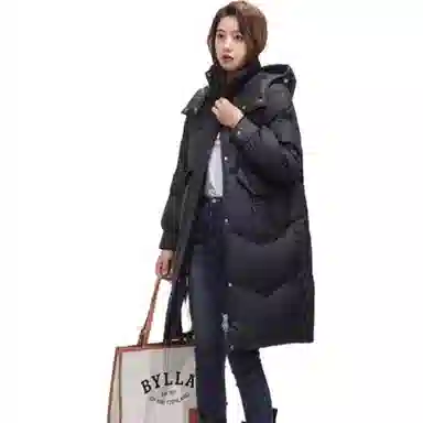 雅鹿 连帽字母长袖中长款羽绒服 女款