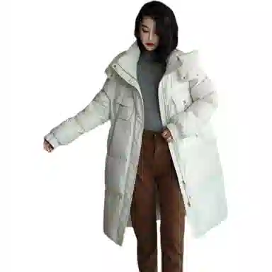 鸭鸭 纯色宽松连帽保暖长款长袖羽绒服 女款