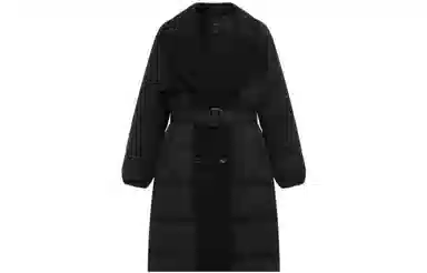 太平鸟 大衣式拼接羽绒服 女款 黑色