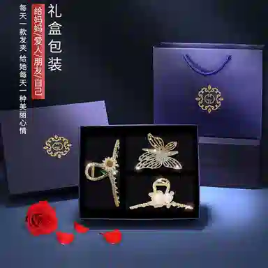 妖娆猫 蝴蝶花朵高端网红鲨鱼后脑勺高级感礼盒 合金 发夹 女款