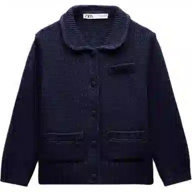 ZARA Solid Button-Up Knit Sweater Blue