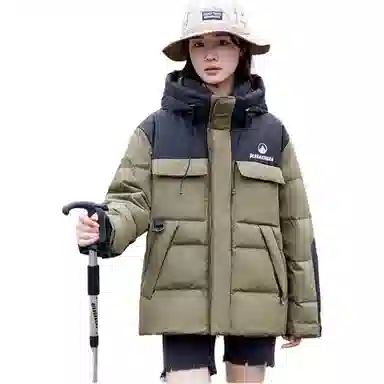 雅鹿 短款加厚长袖纯色拉链连帽羽绒服 男女同款