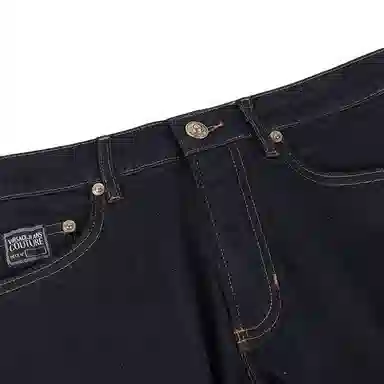 范思哲 纯色纽扣修身弹力牛仔裤 男款 深蓝色