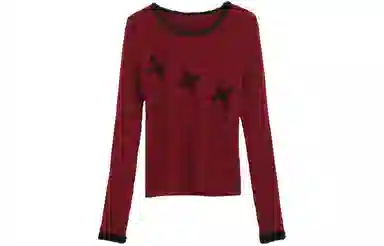 柏黛妃 圆领修身拼色套头针织衫 女款 红色