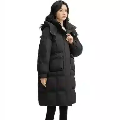 鸭鸭 纯色时尚百搭连帽中长款长袖羽绒服 女款