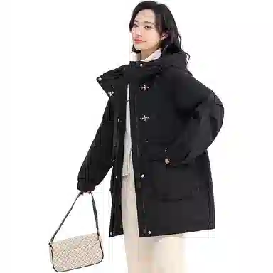 鸭鸭 中长款宽松连帽长袖羽绒服 女款