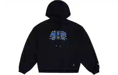 ADER ERROR Letter Print Kangaroo Hoodie Black