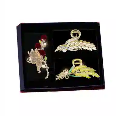 缔晶 森系时尚玫瑰麦穗鲨鱼  清新日常通勤造型盘发 合金 发夹 女款