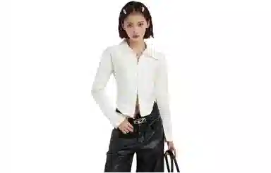 柏黛妃 纯色双拉链尖领长袖衬衫 女款 白色