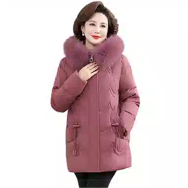 雅鹿 纯色毛领连帽中老年羽绒服 女款