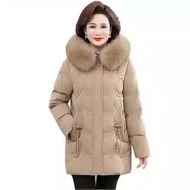 雅鹿 纯色毛领连帽中老年羽绒服 女款