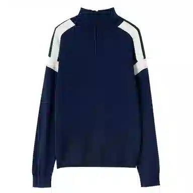 SOON FLOWER Stand Collar Zip Colorblock Pullover Sweater