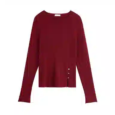 茵曼 法式开叉钉珠圆领百搭针织衫 女款