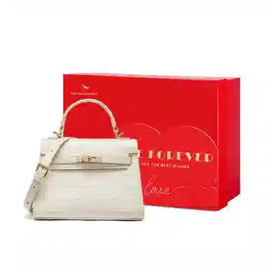 红蜻蜓 高级时髦百搭休闲鳄鱼纹 牛皮 单肩斜挎包 女款 奶白色