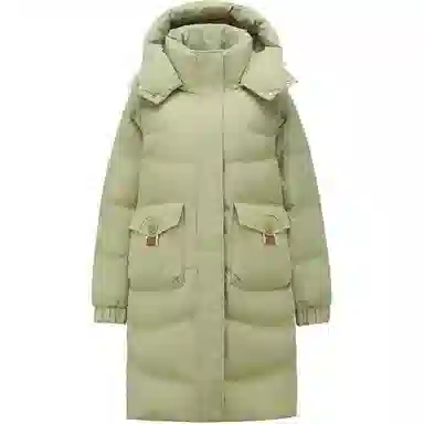 雅鹿 宽松纯色连帽中长款长袖羽绒服 女款