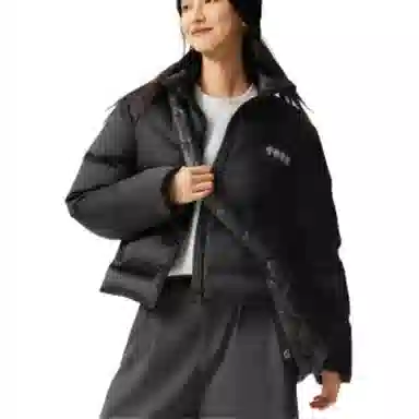 中国李宁 纯色拉链立领短款羽绒服 女款 黑色