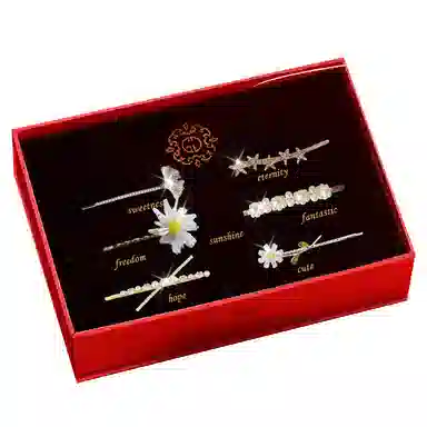 妖娆猫 高端网红刘海一字高级感套装礼盒实用 合金 发夹 女款