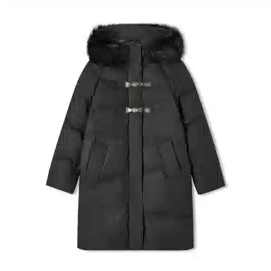 森马 纯色长款毛领连帽宽松羽绒服 女款