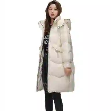 雅鹿 连帽字母长袖中长款羽绒服 女款