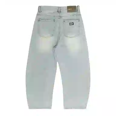鬼洗 复古怀旧水洗皮标弯刀牛仔裤 男款