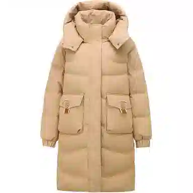 雅鹿 宽松纯色连帽中长款长袖羽绒服 女款