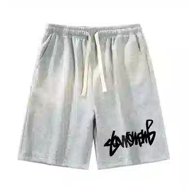 物质公式 潮牌美式高街复古创意艺术字母印花抽绳运动基础款无性别穿搭短裤户外跑步休闲宽松百搭系带五分裤篮球裤 男女同款