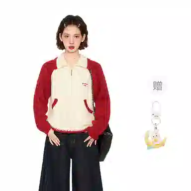 柏黛妃 翻领短款外穿宽松针织衫 女款 白色