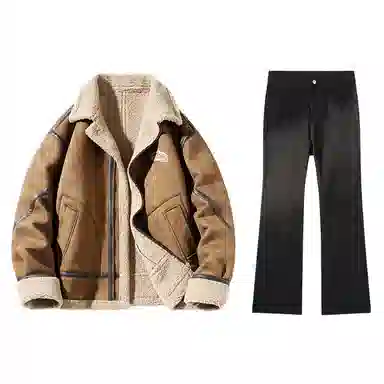 啄木鸟 美式雪山简约风蓬松面包服宽松立领保暖百搭棉服水洗直筒牛仔长裤休闲运动套装 男款