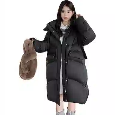 鸭鸭 拉链加厚中长款长袖纯色羽绒服 女款