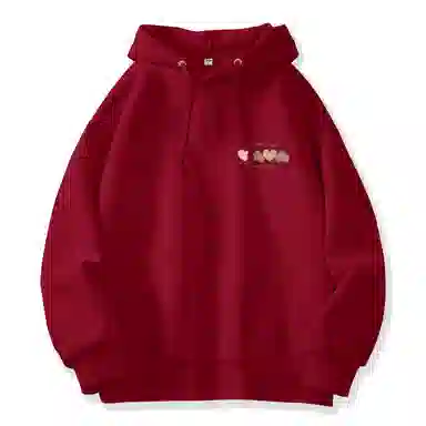 棉致 韩系简约为你跳动爱心宽松加绒舒适连帽重磅纯色百搭潮牌休闲落肩长袖卫衣 男女同款