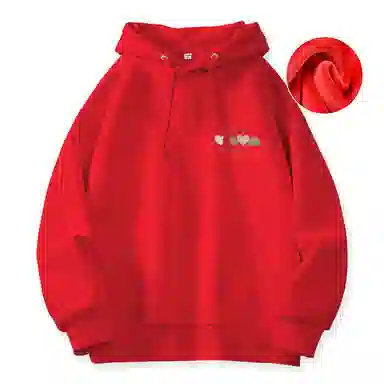 棉致 韩系简约为你跳动爱心宽松加绒舒适连帽重磅纯色百搭潮牌休闲落肩长袖卫衣 男女同款