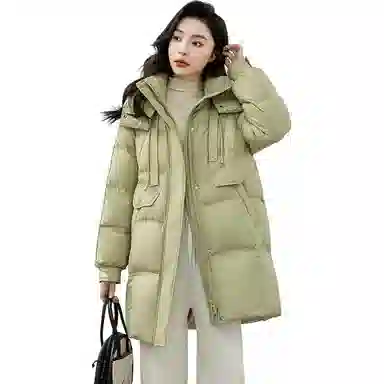 鸭鸭 纯色直筒连帽拉链休闲长袖羽绒服 女款