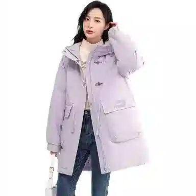 鸭鸭 中长款宽松连帽长袖羽绒服 女款