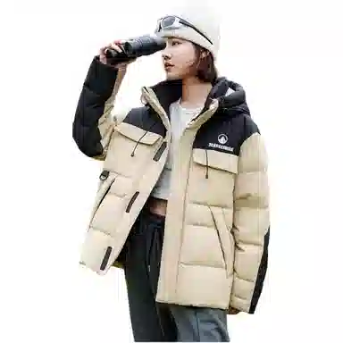 雅鹿 短款加厚长袖纯色拉链连帽羽绒服 男女同款