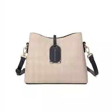 稻草人 时尚撞色高级感小众设计菱格纹压印百搭通勤实用精致 聚氨酯 斜挎单肩包 女款 黑色/米白