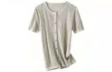 恒源祥 菱格镂空圆领短袖针织衫 女款