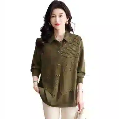 恒源祥 洋气简约百搭翻领纯色长袖针织衫 女款