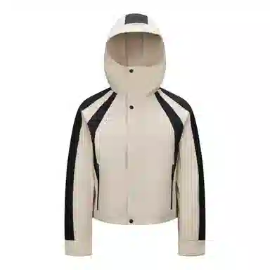 鸭鸭 拼色连帽气质时尚高级感保暖条纹撞色户外防风保暖工装羽绒服 女款