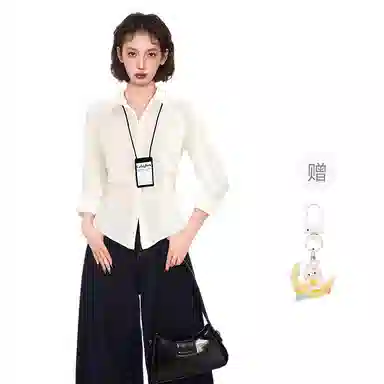 柏黛妃 翻领修身收腰薄款纯色简约长袖衬衫 女款