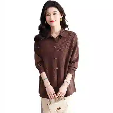 恒源祥 洋气简约百搭翻领纯色长袖针织衫 女款