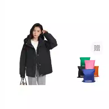 鸭鸭 短款连帽百搭休闲美拉德色系宽松保暖羽绒服 女款