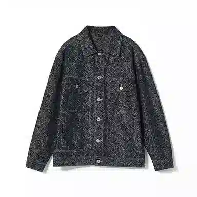 曲韩 春秋青年时尚提花牛仔中青年潮流百搭牛仔衣夹克外套 男女同款 黑色