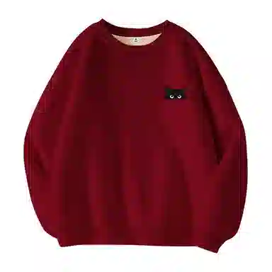 棉致 躲藏黑猫简约纯色羊羔绒加绒加厚舒适细腻宽松落肩保暖休闲圆领长袖卫衣 男女同款