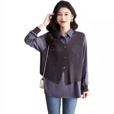 恒源祥 洋气简约百搭翻领纯色长袖针织衫 女款