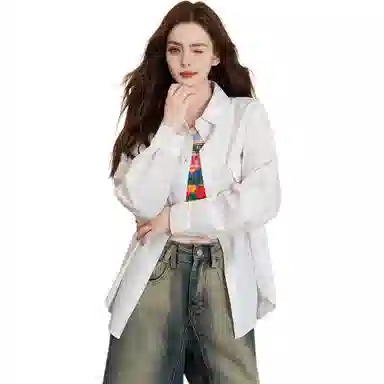 法文箱子 简约翻领纽扣长袖衬衫 女款