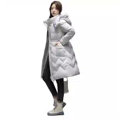 鸭鸭 防寒经典连帽刺绣加厚保暖长款收腰休闲百搭羽绒服 女款