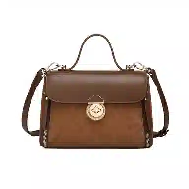 稻草人 时尚高级潮流气质小众百搭通勤拼色 聚氨酯 手提包 常规 女款 棕褐色/杏色