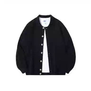 红蜻蜓 休闲简约翻领长袖纯色开衫单排扣时尚百搭舒适外套针织衫 男女同款