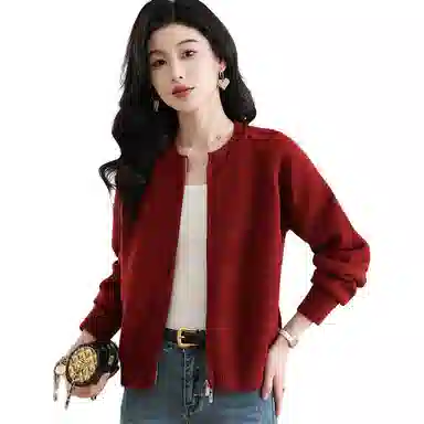 恒源祥 简约时尚百搭纯色圆领长袖开衫针织衫 女款